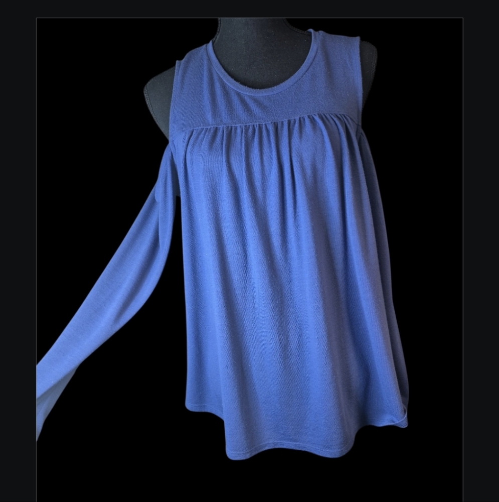 LOFT Long Sleeve Flowy Cold Shoulder Shirt in Periwinkle Blue - Size Medium